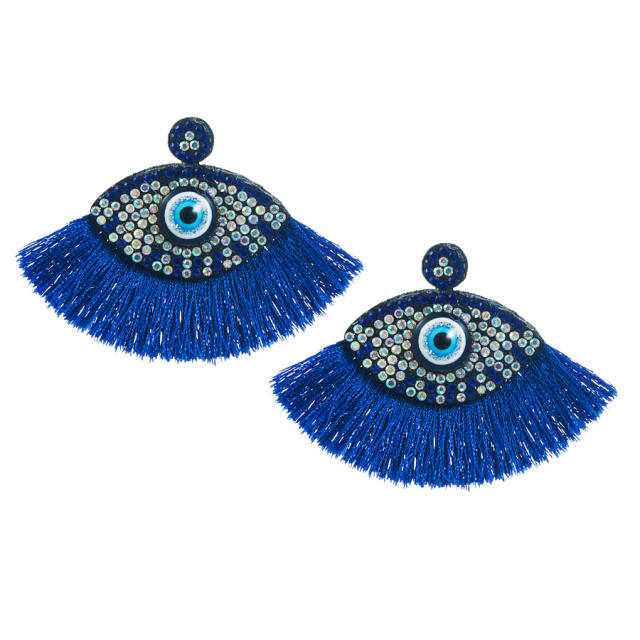 Boho diamond evil eye colorful rope fan shape earrings