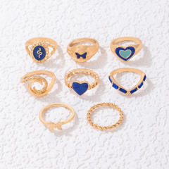 8pcs geometric heart blue color stackable rings