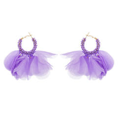 Boho plain color fabric hoop earrings