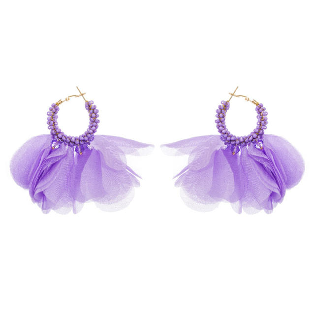 Boho plain color fabric hoop earrings
