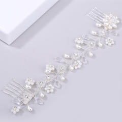 Handmade crystal bead pearl wedding hair vines
