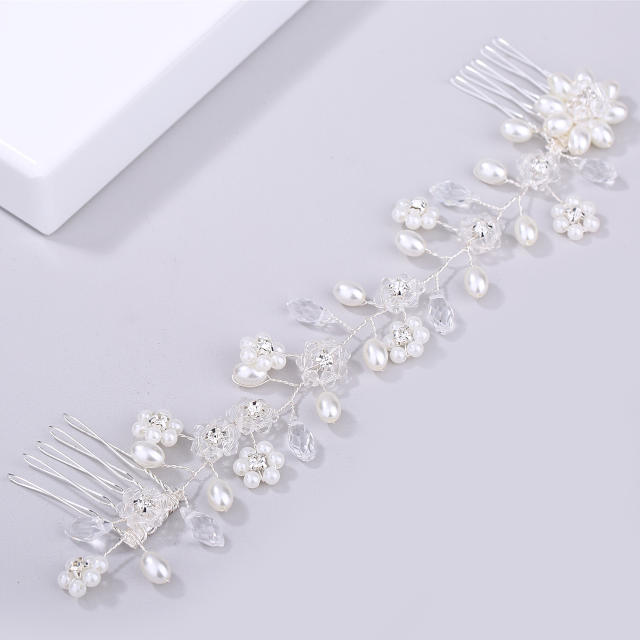 Handmade crystal bead pearl wedding hair vines