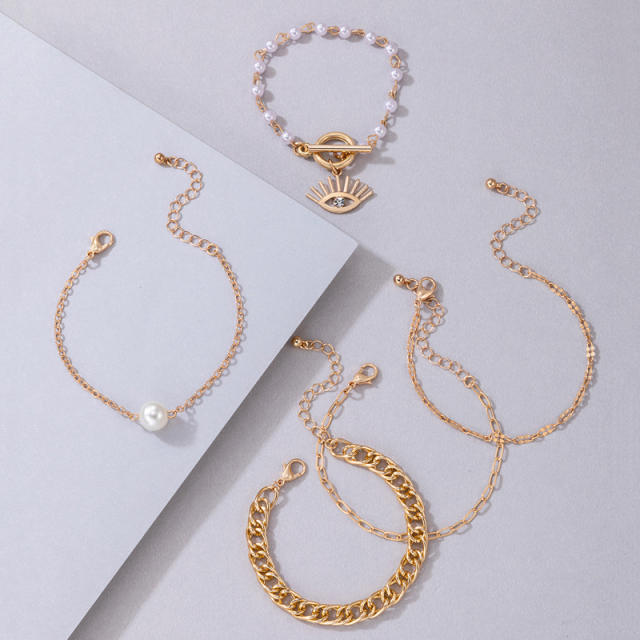 5pcs alloy chain evil eye charm bracelet set