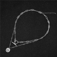 Occident fashion initial coin charm two layer stainless steel necklace