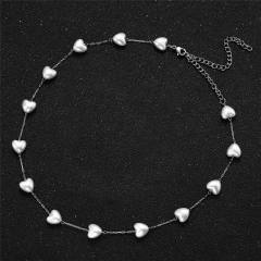 Dainty heart pearl stainless steel choker necklace