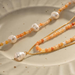 Baroque trend colorful stone beads stainless steel necklace bracelet
