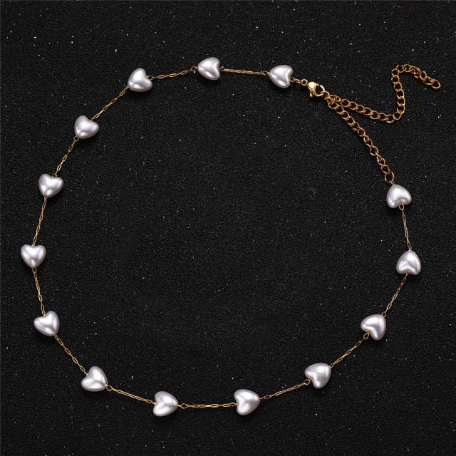 Dainty heart pearl stainless steel choker necklace
