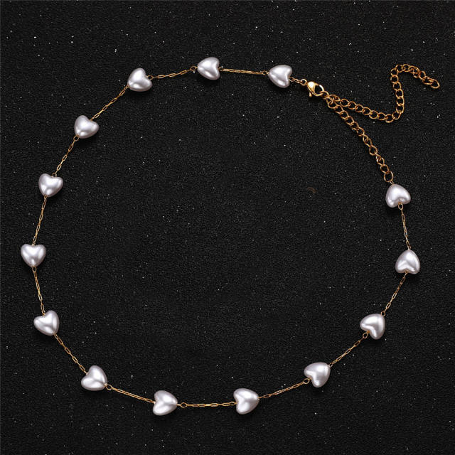 Dainty heart pearl stainless steel choker necklace