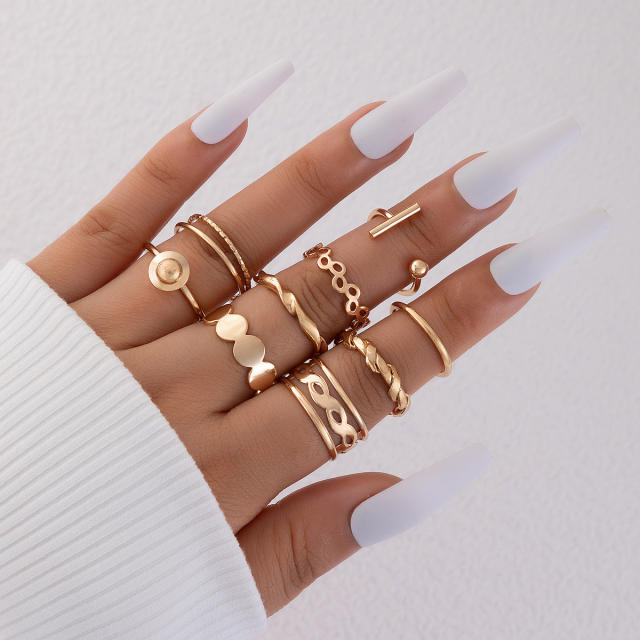 9pcs gold color alloy stackable rings