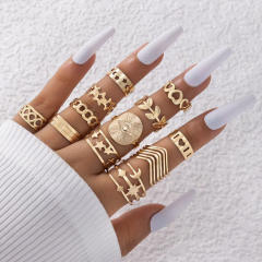 12pcs hollow leaf heart alloy stackable rings