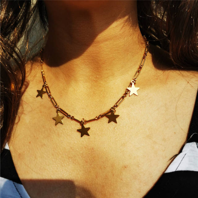 Hiphop star charm stainless steel choker necklace