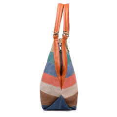 Korean fashion color stripe canvas tote bag