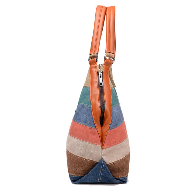 Korean fashion color stripe canvas tote bag