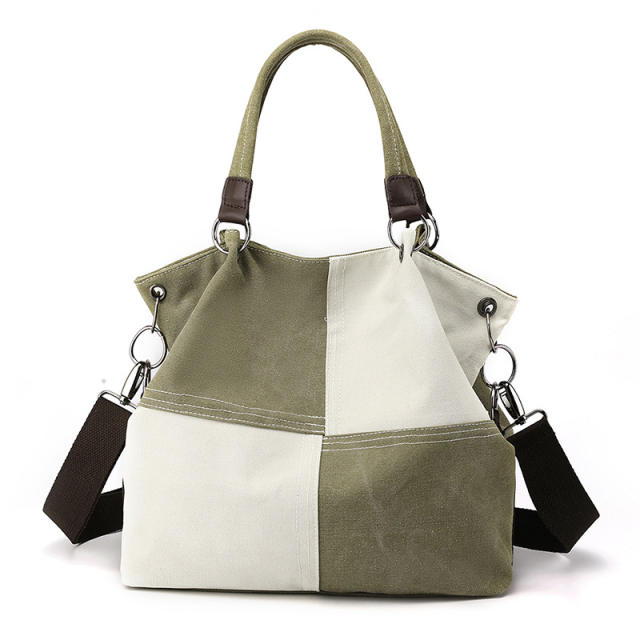 Korean fashion color matching canvas tote bag