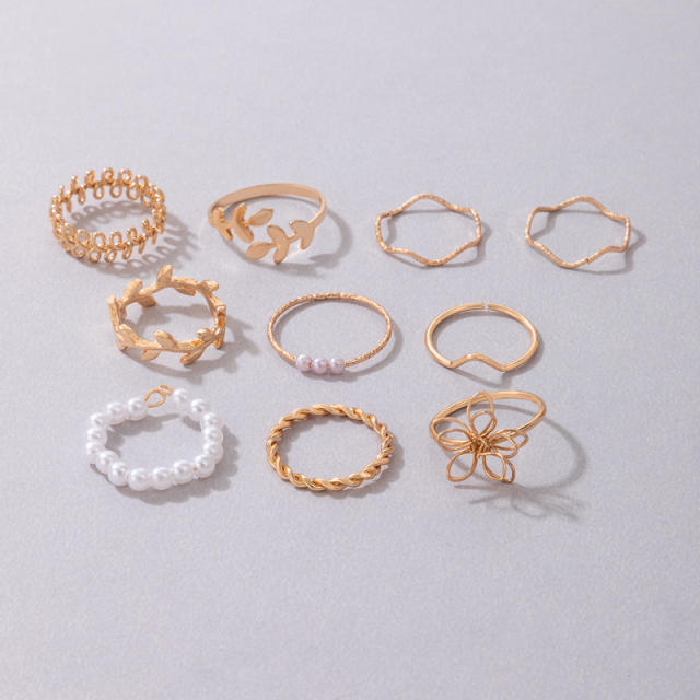 10pcs gold color hollow flower alloy stackable rings