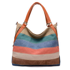 Korean fashion color stripe canvas tote bag