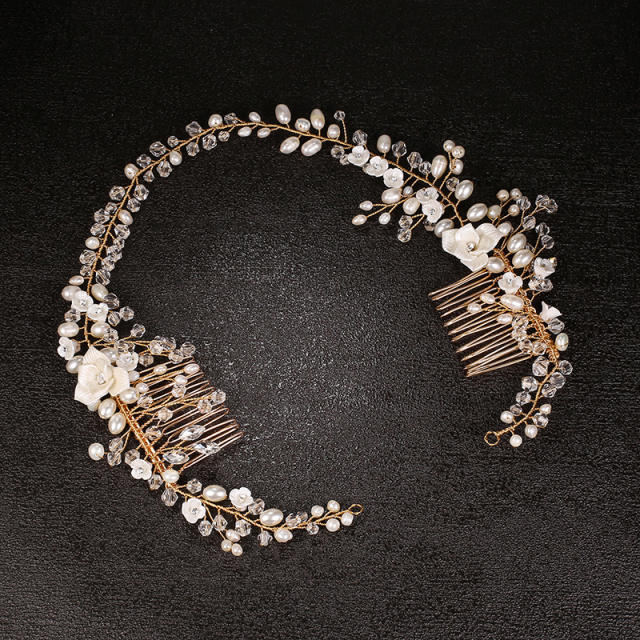 Handmade crystal beads flower wedding hair vines