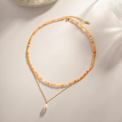 Baroque trend colorful stone beads stainless steel necklace bracelet