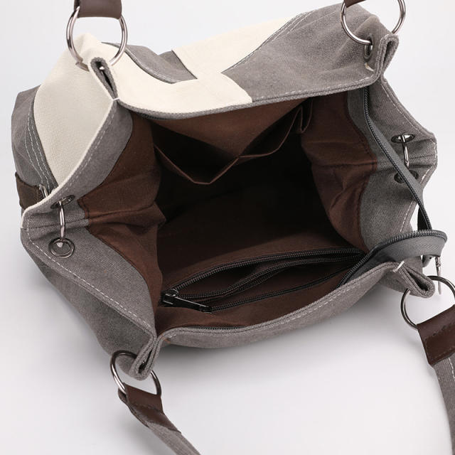Korean fashion color matching canvas tote bag