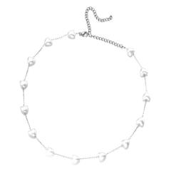 Dainty heart pearl stainless steel choker necklace