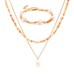 Baroque trend colorful stone beads stainless steel necklace bracelet