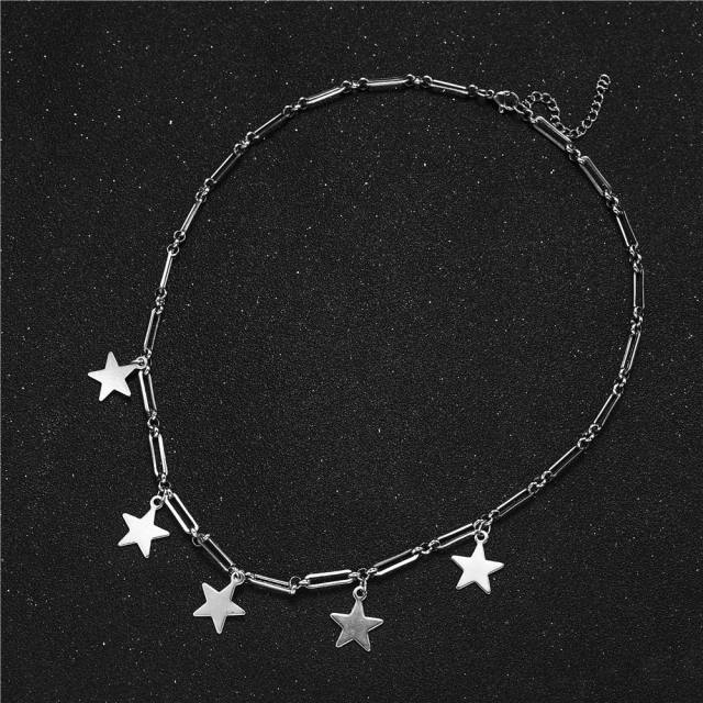 Hiphop star charm stainless steel choker necklace