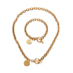 Initial coin charm stainless steel chain necklace bracelet