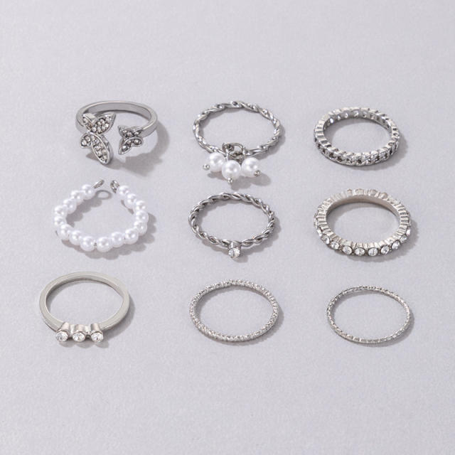 9pcs silver color alloy stackable rings