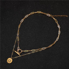 Occident fashion initial coin charm two layer stainless steel necklace