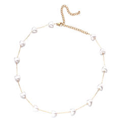 Dainty heart pearl stainless steel choker necklace