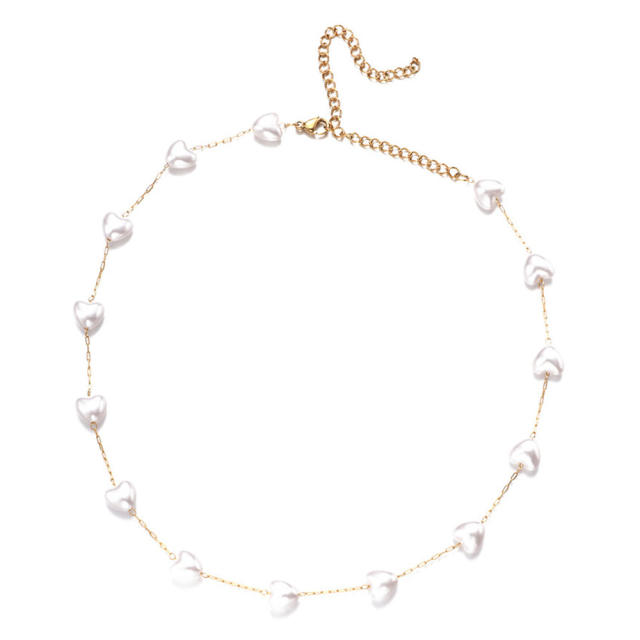 Dainty heart pearl stainless steel choker necklace