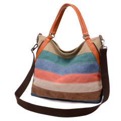 Korean fashion color stripe canvas tote bag