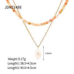 Baroque trend colorful stone beads stainless steel necklace bracelet