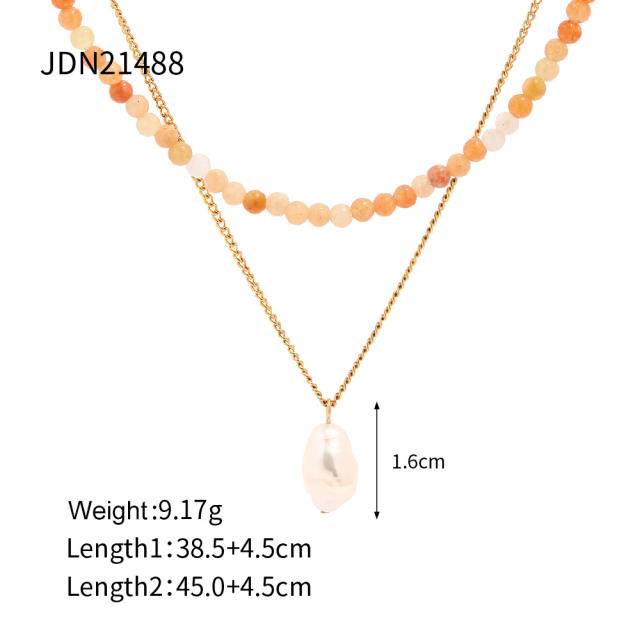 Baroque trend colorful stone beads stainless steel necklace bracelet