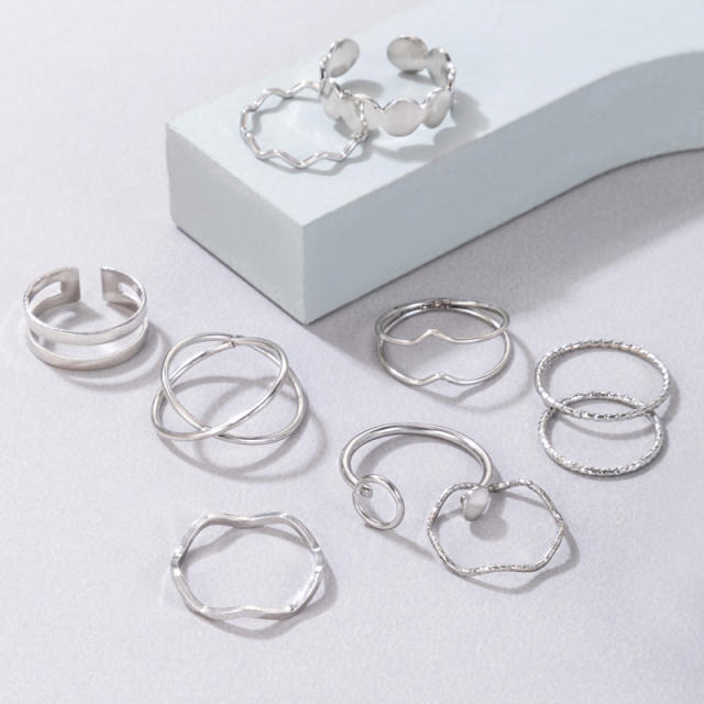 10pcs Silver color alloy line stackable rings
