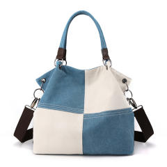 Korean fashion color matching canvas tote bag