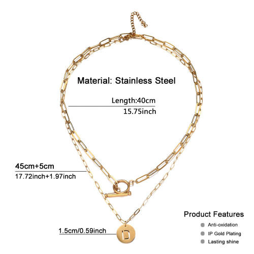 Occident fashion initial coin charm two layer stainless steel necklace