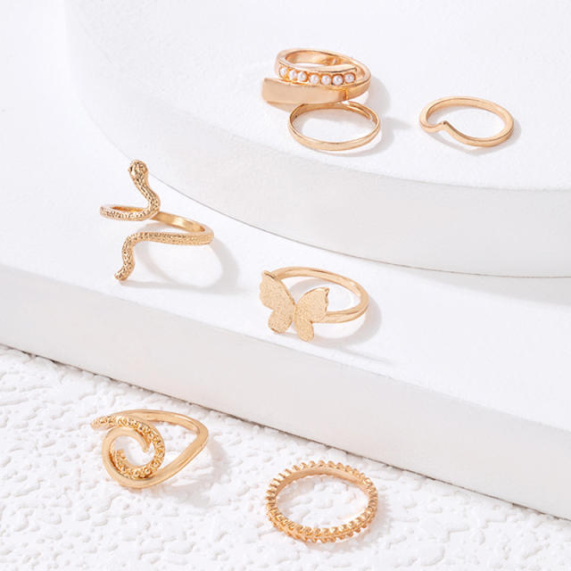 7pcs gold color alloy butterfly stackable rings