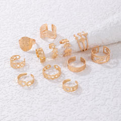 12pcs hollow leaf heart alloy stackable rings