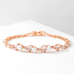 Delicate cubic zircon pearl copper bracelet