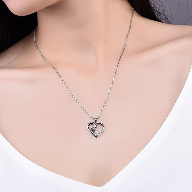 Sterling silver pet paw diamond infinity love pendant necklace
