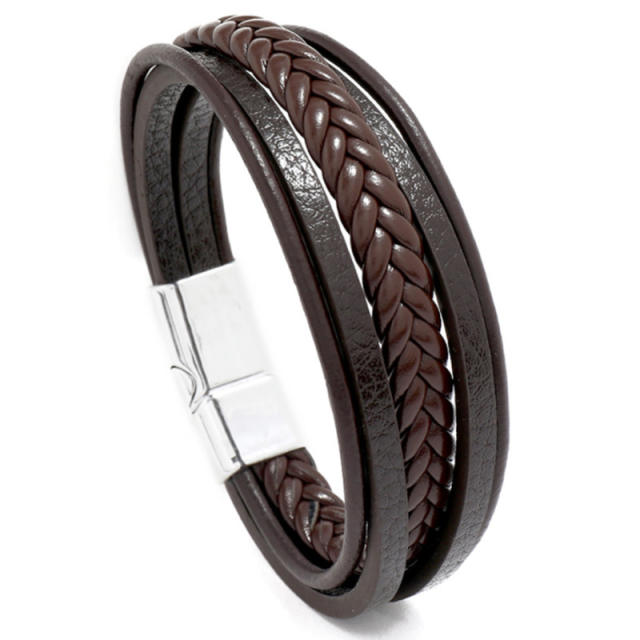 Concise easy match pu leather layer bracelet for men