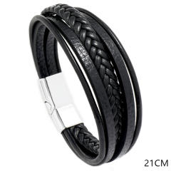 Concise easy match pu leather layer bracelet for men