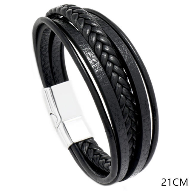 Concise easy match pu leather layer bracelet for men