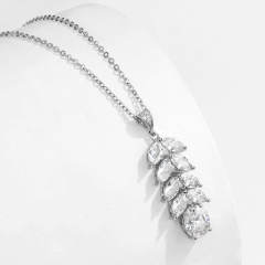 AAA cubic zircon leaf pendant copper necklace