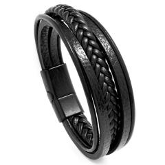Concise easy match pu leather layer bracelet for men