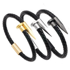Personality stainless steel nail leather bangle