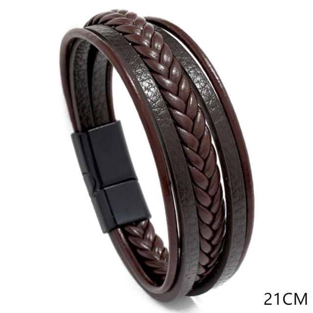 Concise easy match pu leather layer bracelet for men