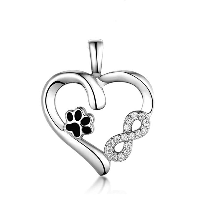 Sterling silver pet paw diamond infinity love pendant necklace