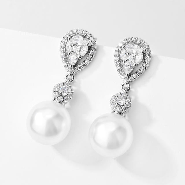 Delicate cubic zircon pearl drop earrings